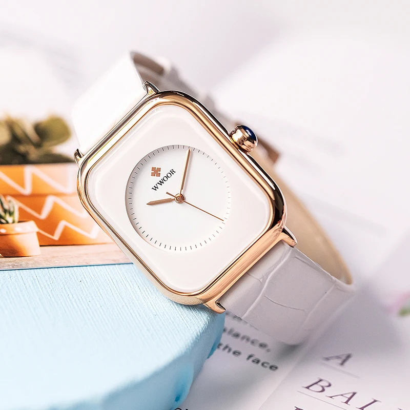 Fashion Women Watches 2023 WWOOR White Leather