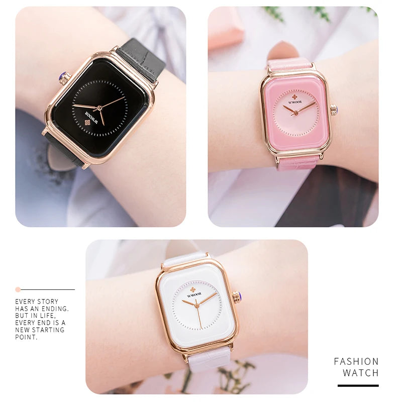 Fashion Women Watches 2023 WWOOR White Leather