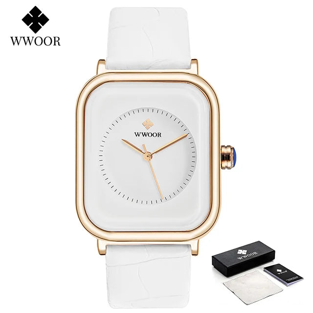 Fashion Women Watches 2023 WWOOR White Leather