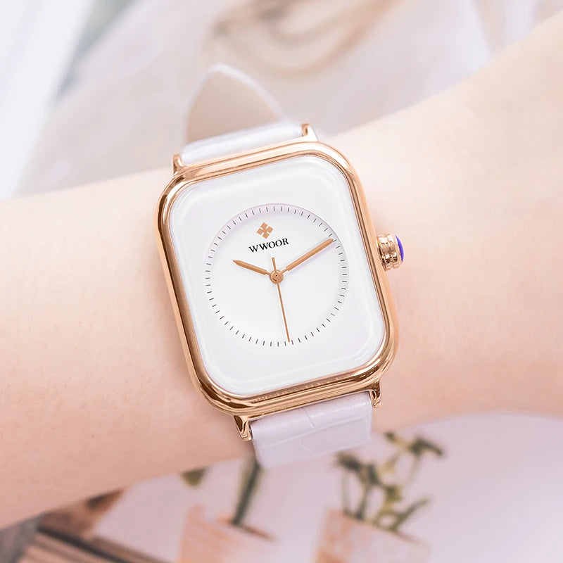 Fashion Women Watches 2023 WWOOR White Leather
