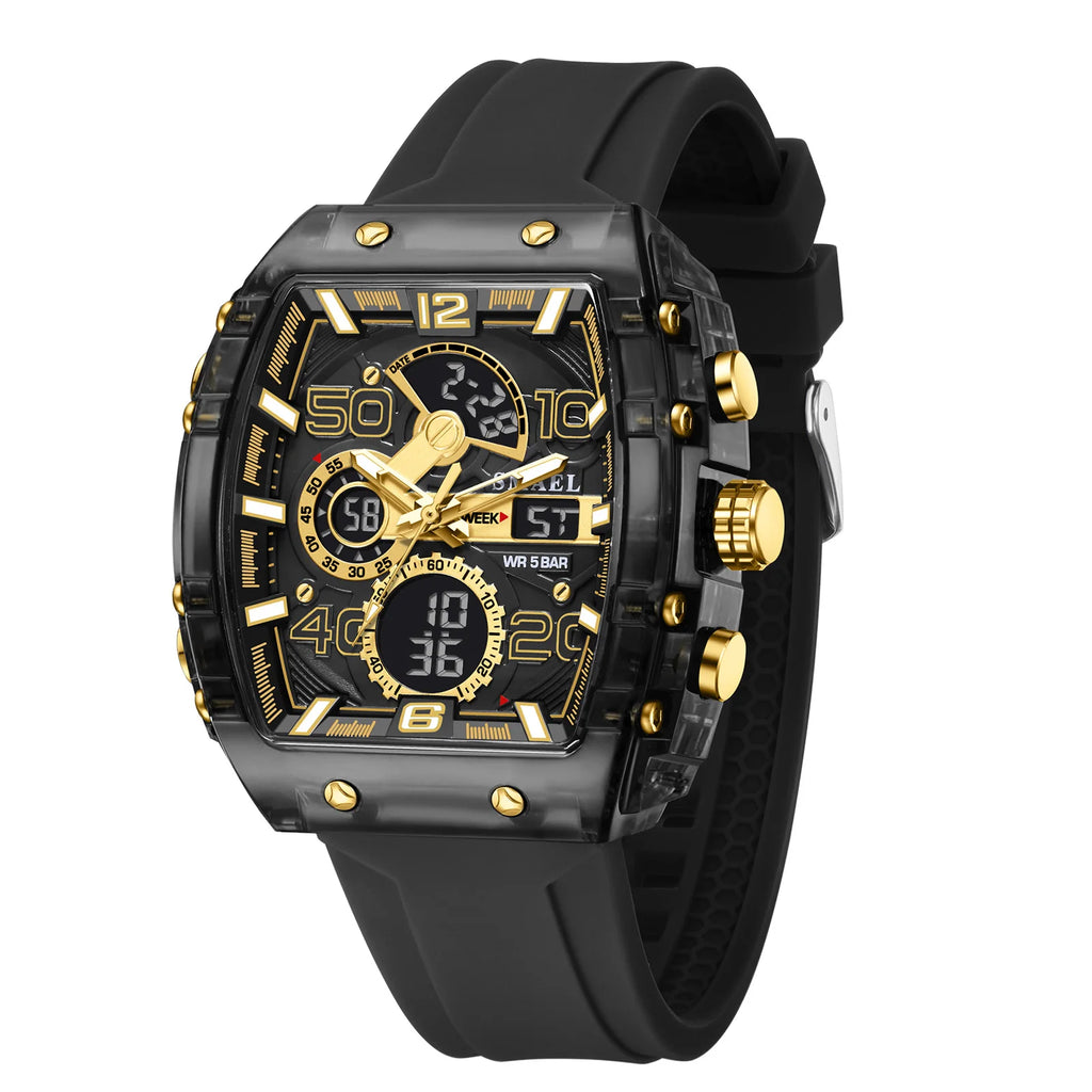 watch fashion square dual display waterproof For Men