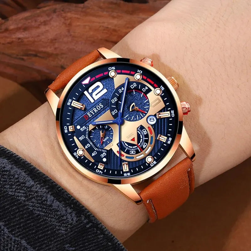 2PCS Set Fashion Mens Calendar Watches Luxury
