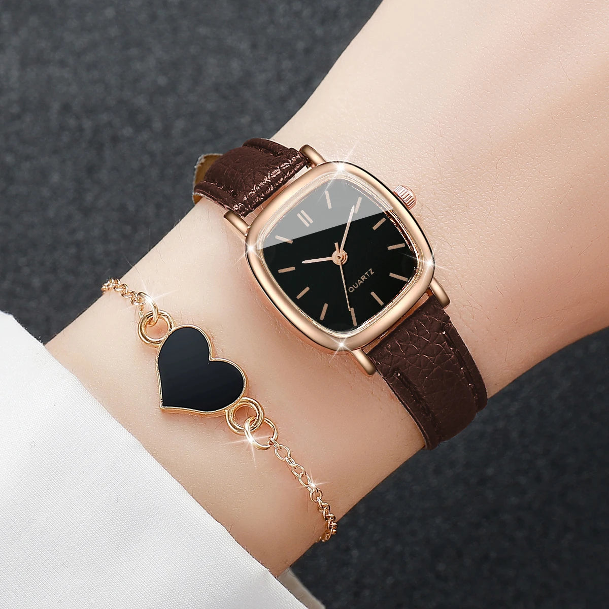 2PCS/Set Fashion Square Women Watch Leather
