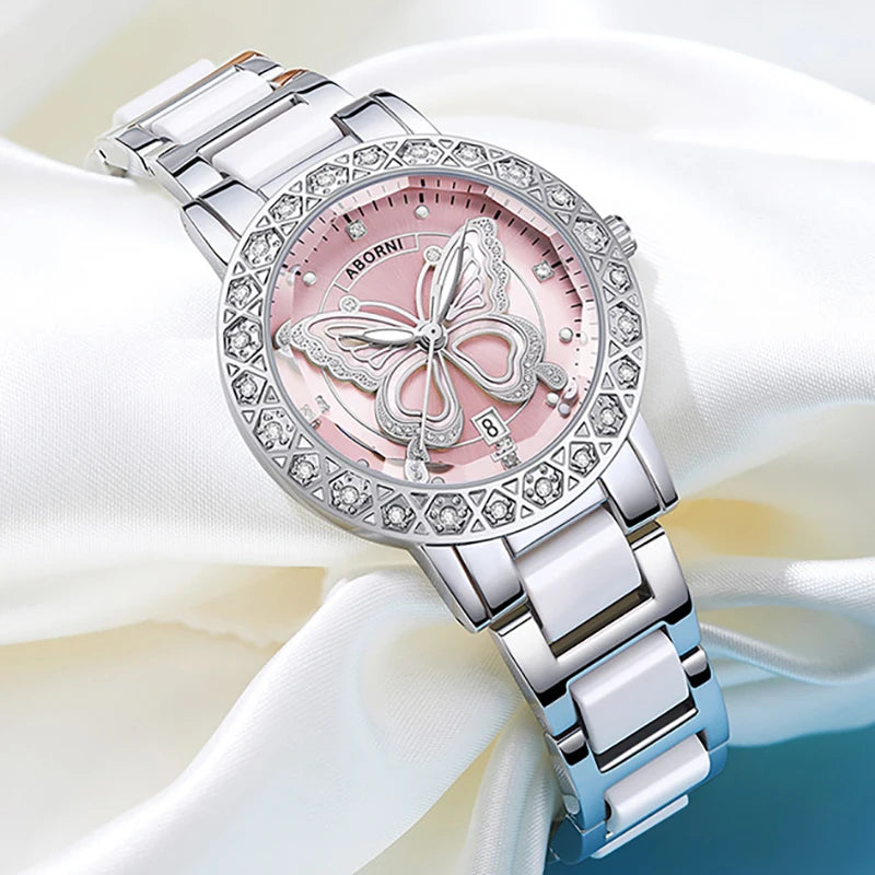 Elegant Silver &pink Women's watch