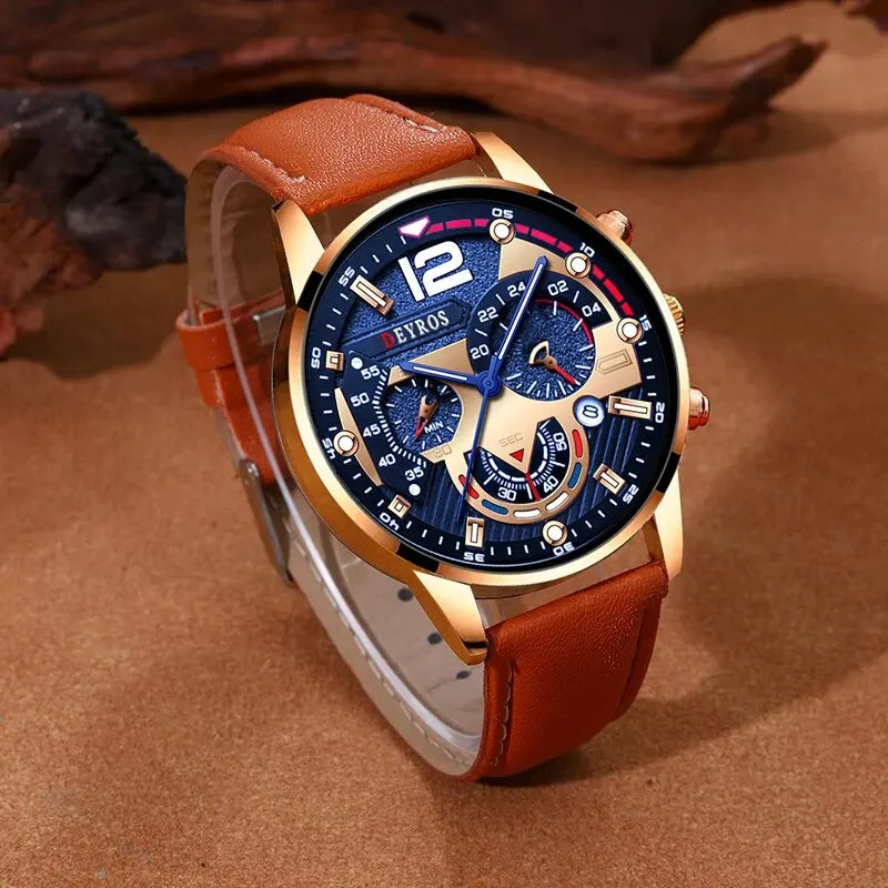 2PCS Set Fashion Mens Calendar Watches Luxury