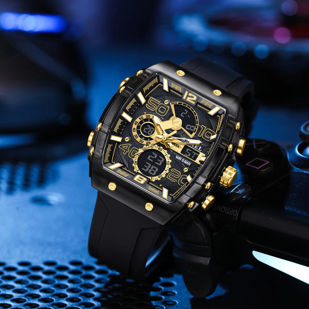 watch fashion square dual display waterproof For Men