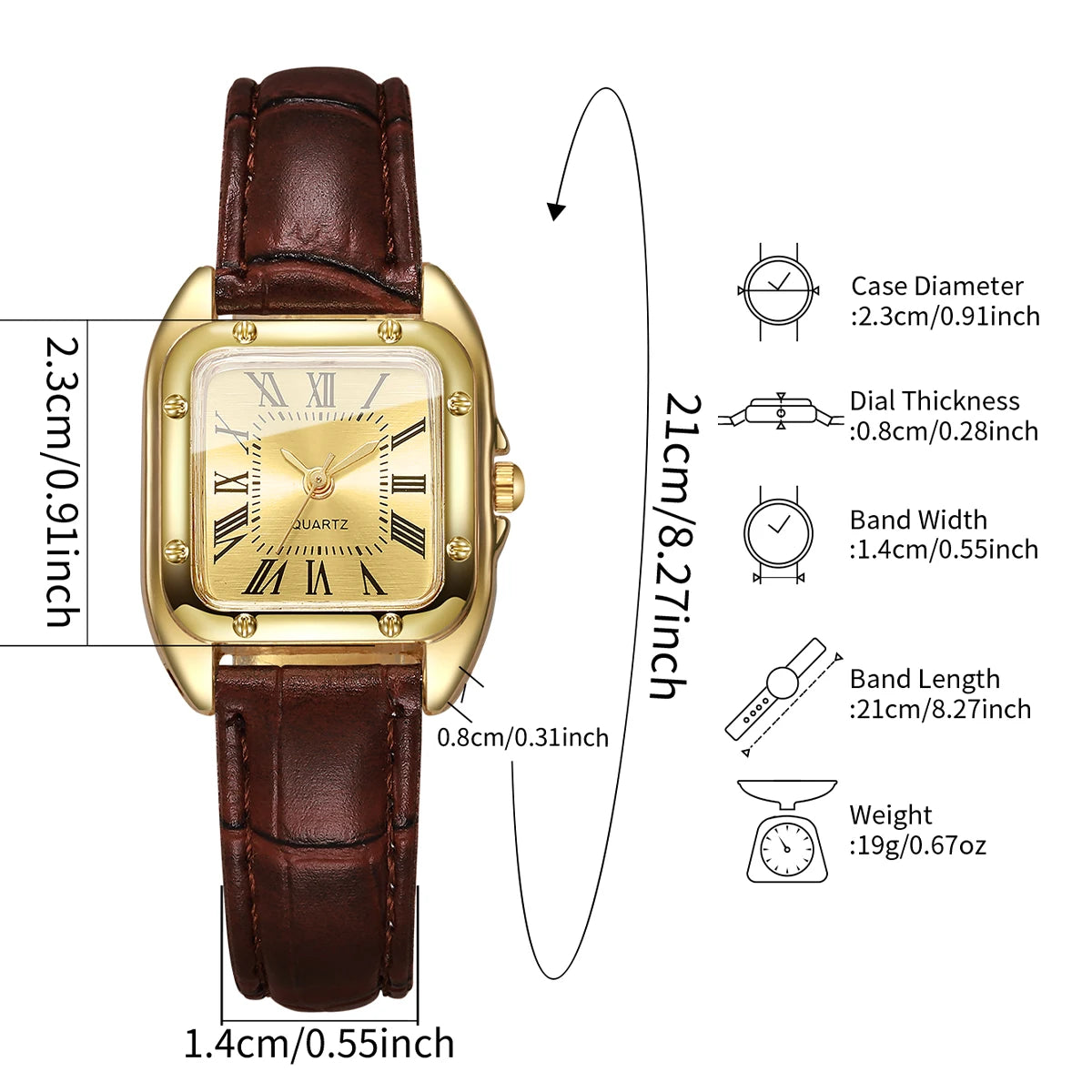 Fashion Square Women Leather Strap Ladies
