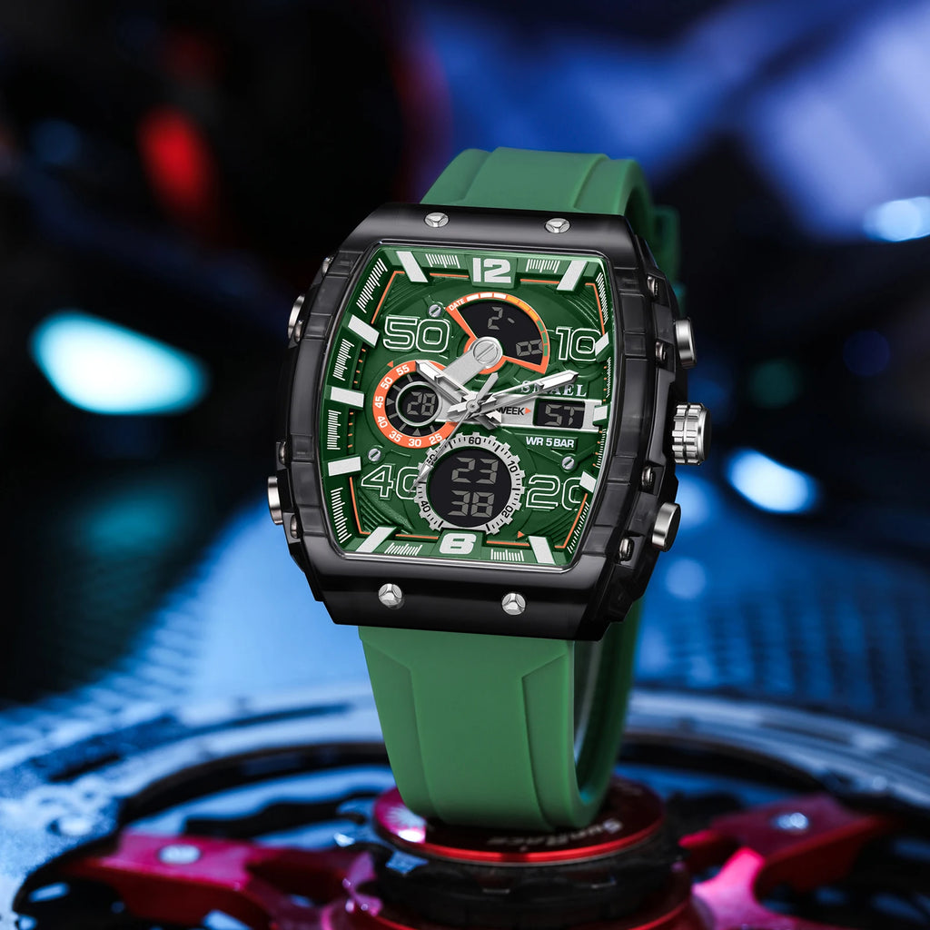 watch fashion square dual display waterproof For Men