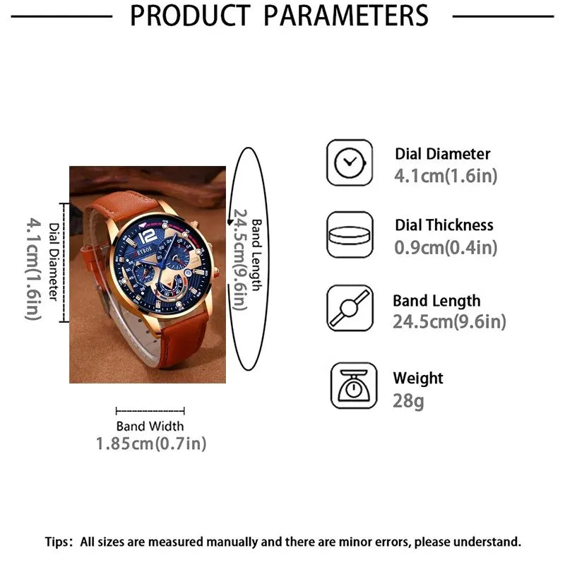 2PCS Set Fashion Mens Calendar Watches Luxury