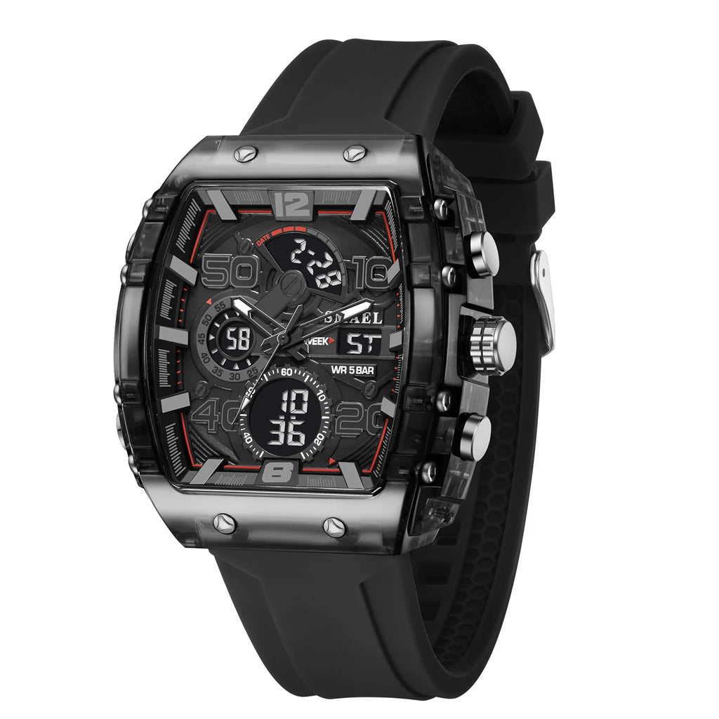 watch fashion square dual display waterproof For Men