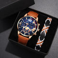 2PCS Set Fashion Mens Calendar Watches Luxury