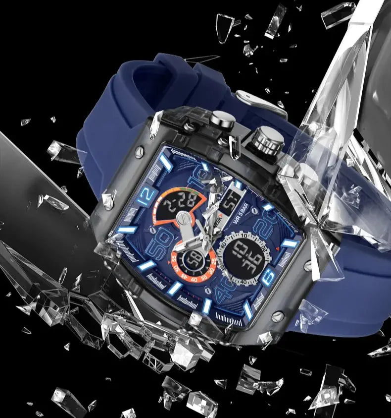 watch fashion square dual display waterproof For Men