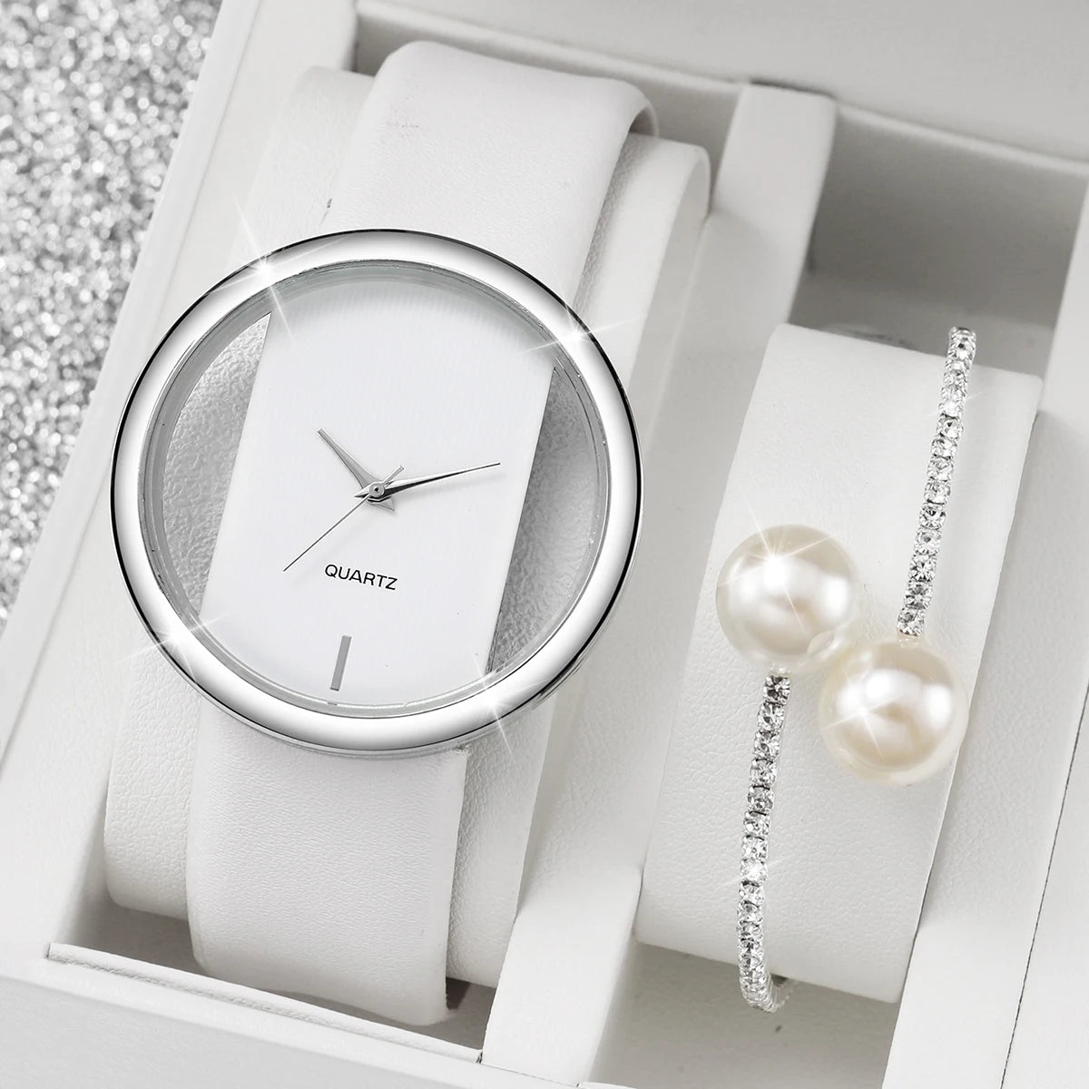 2PCS/Set Women's Watch Pearl Diamond