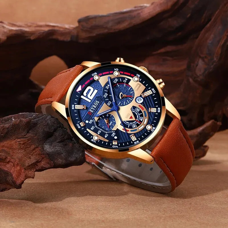 2PCS Set Fashion Mens Calendar Watches Luxury