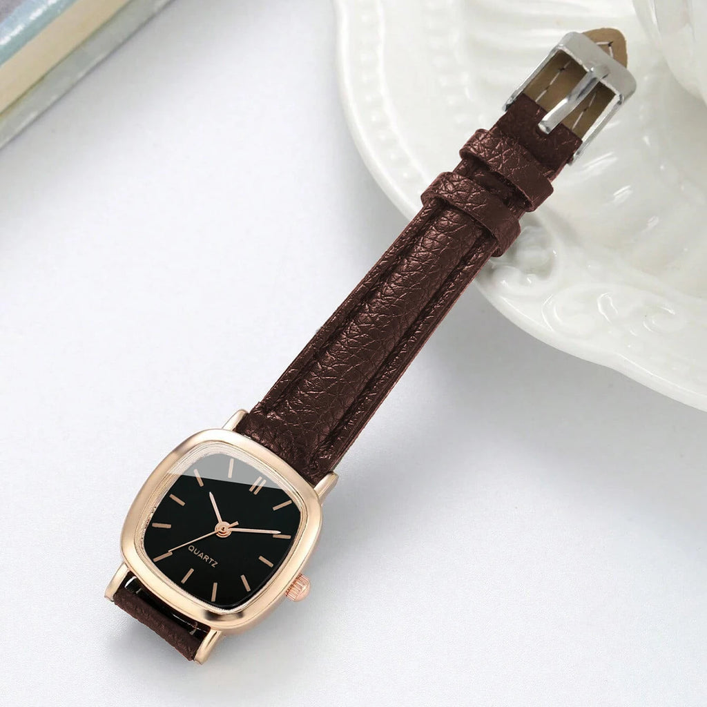 2PCS/Set Fashion Square Women Watch Leather