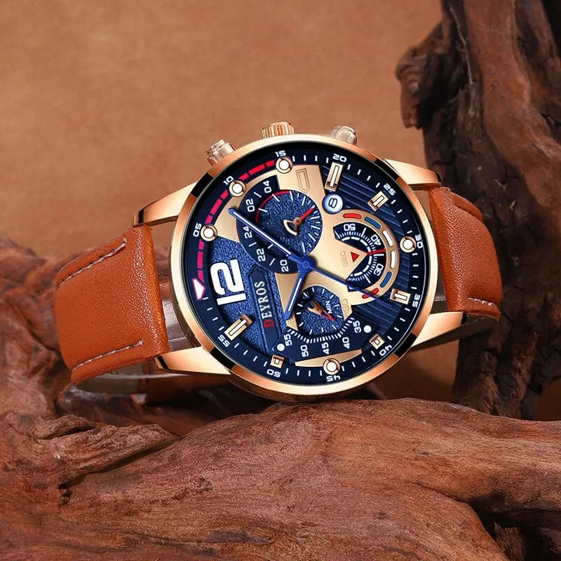 2PCS Set Fashion Mens Calendar Watches Luxury