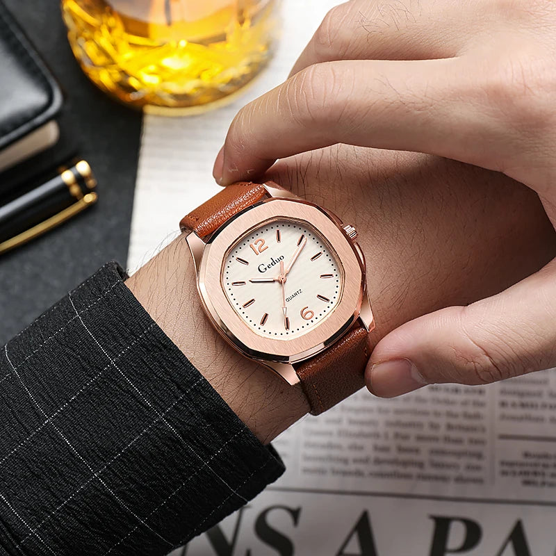 New Casual Leather Strap Men Sports Watch Quartz