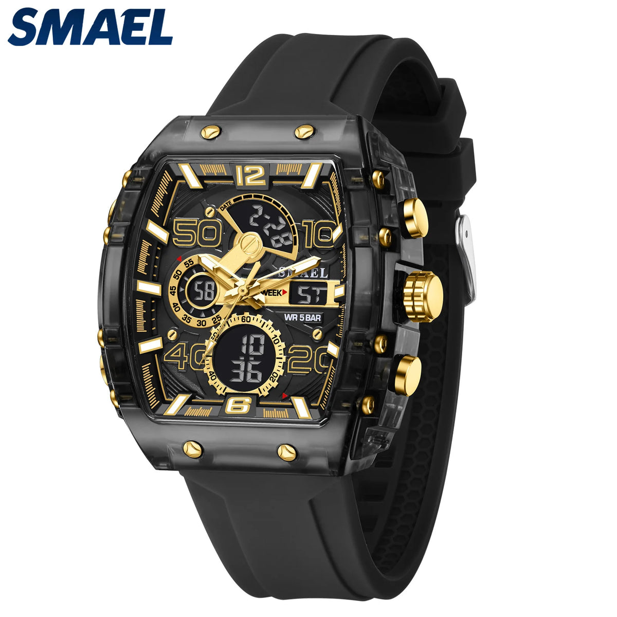 watch fashion square dual display waterproof For Men