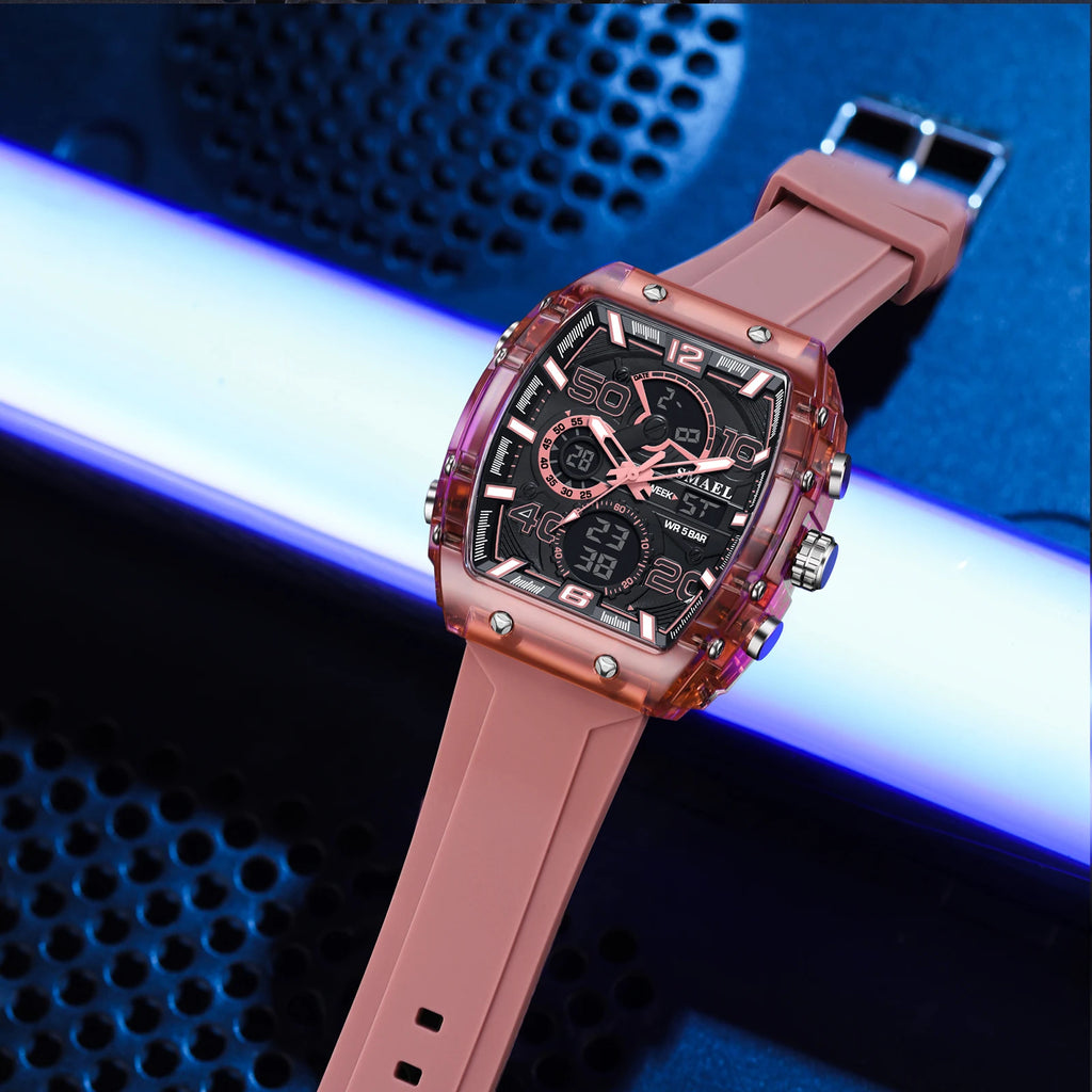 watch fashion square dual display waterproof For Men